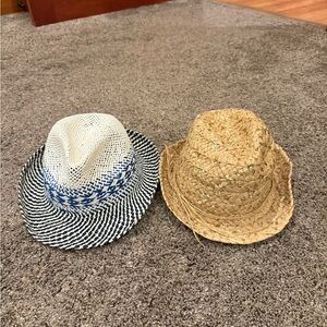 Lane Bryant Tan Woven Hat and Blue/White Woven Hat (lot of 2)
